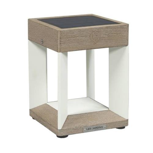 LED tafellamp solar Teckalu, wit/licht hout