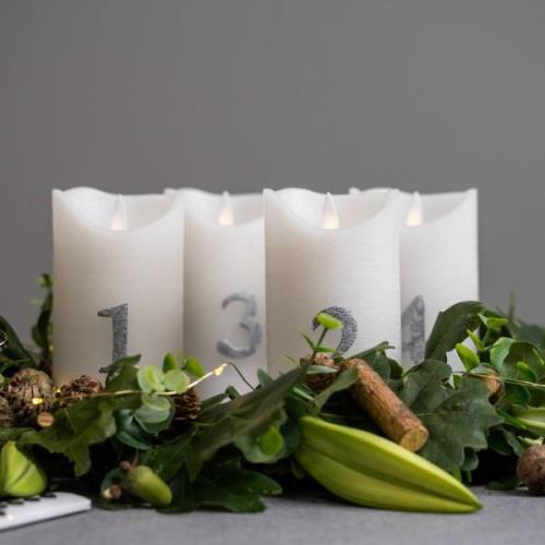 LED kaars Sara Advent 4st hoogte 12,5cm wit/zilver