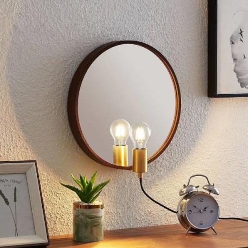 Lucande Lumani wandlamp met spiegel, bruin