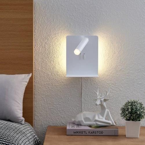 Lucande LED wandspot Zavi, wit, stekker, plank, USB