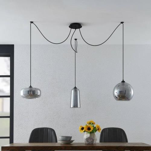 Lucande Zyli hanglamp, 3-lamps, rookgrijs