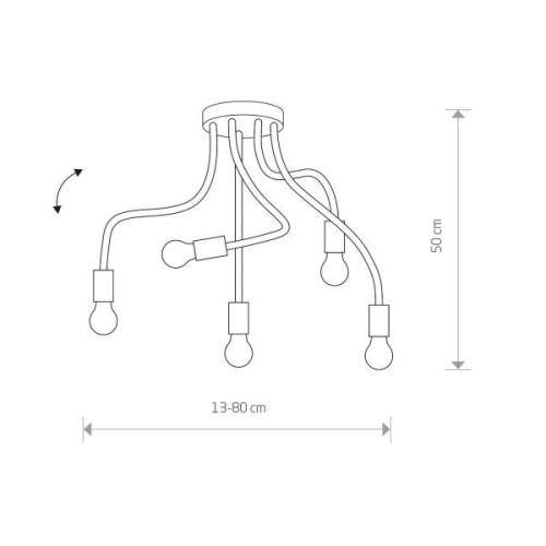 Flex plafondlamp, 5-lamps, zwart