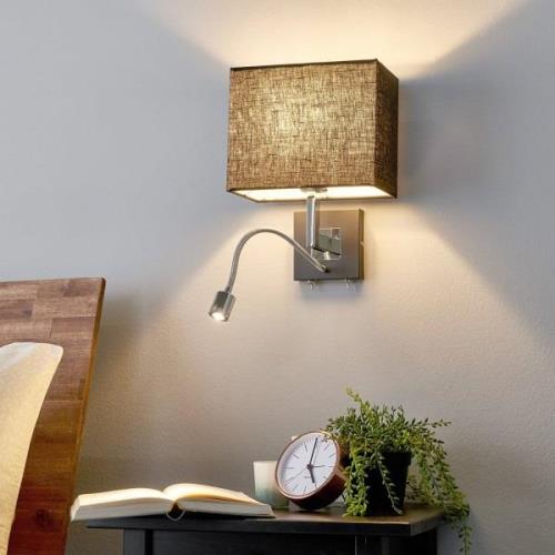 Zwarte stoffen-wandlamp Rebekka met LED leesarm