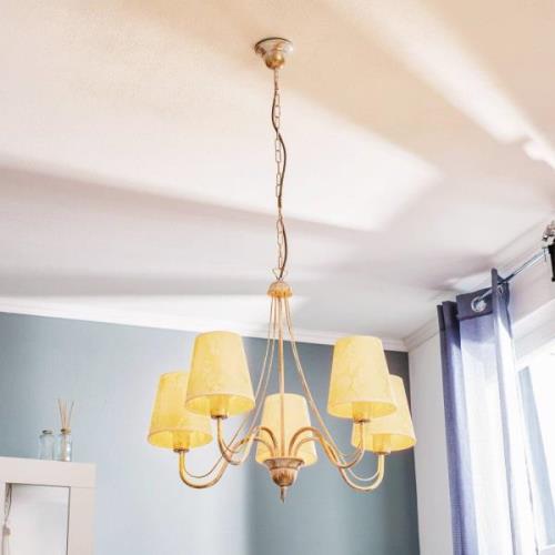 Kroonluchter Malbo 5-lamps wit met textielkappen