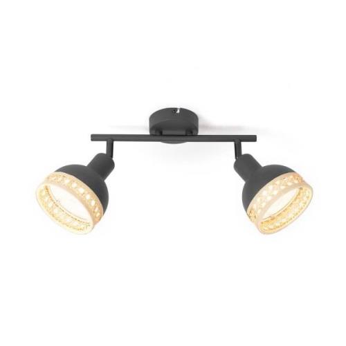 Lindby Lonnaris spot, rotan, zwart, 2-lamps