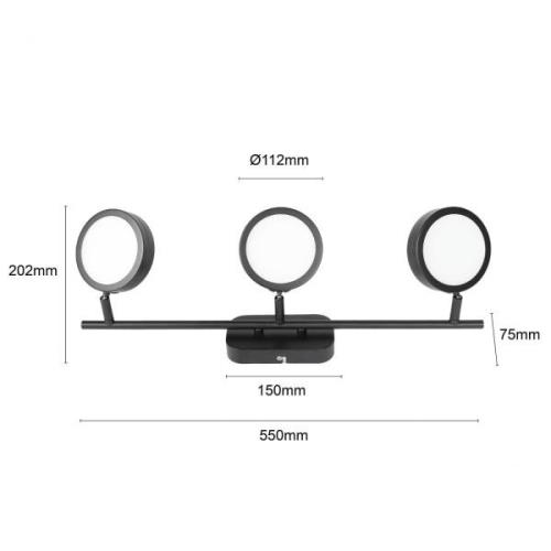 Lindby spot Neros, zwart, 3-lamps, 55 cm, CCT, ijzer