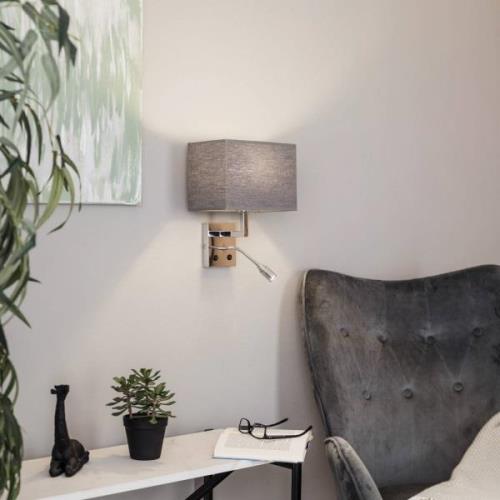 Wandlamp Hotel met flexibele arm en textielen kap, grijs