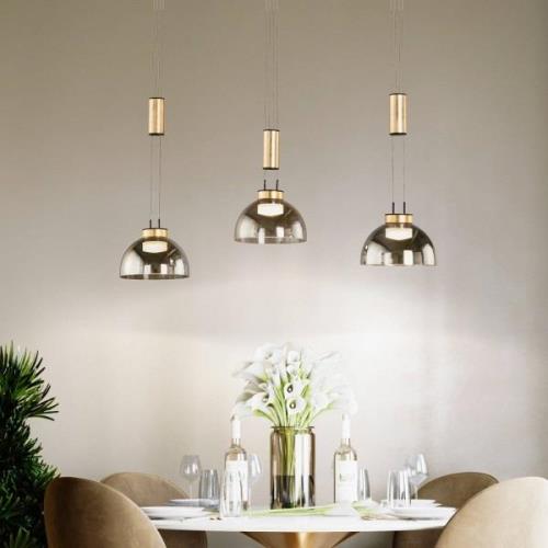 Hanglamp Avignon 3-lamp rookglas/zwart/goud