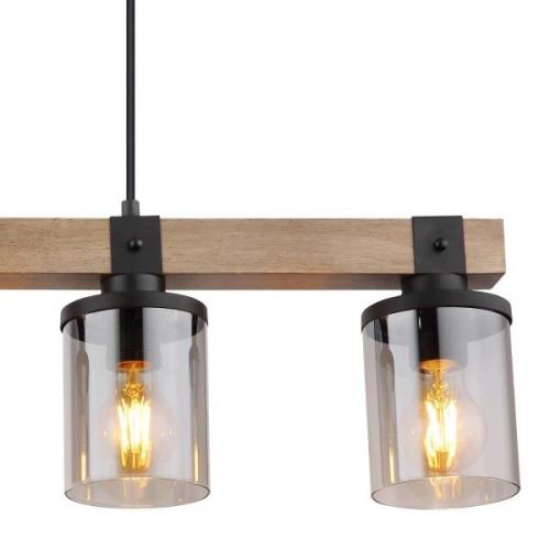 Hanglamp Lila met houten balk, 4-lamps