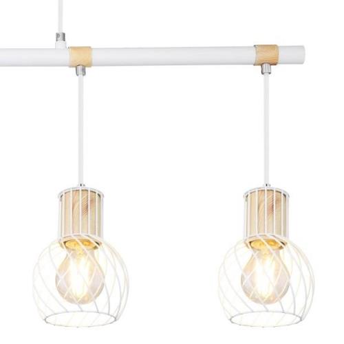 Hanglamp Luise in wit en houtoptiek, 4-lamps