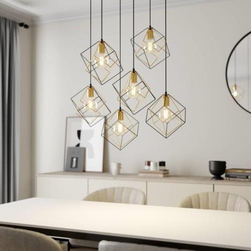 Hanglamp Alambre 6-lamps offset goud/zwart