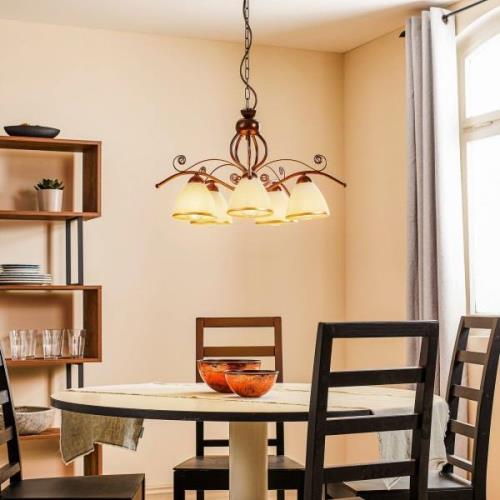 Hanglamp Roma in wit en bruin, 5-lamps