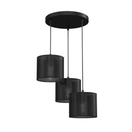 Hanglamp Jovin, 3-lamps, rondel, zwart