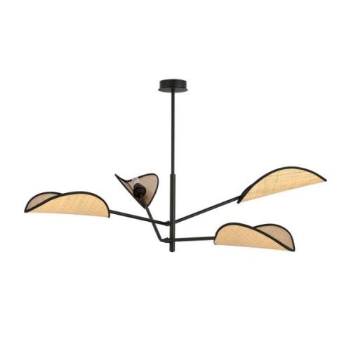 Hanglamp Vene, zwart/rotanoptiek, 4-lamps