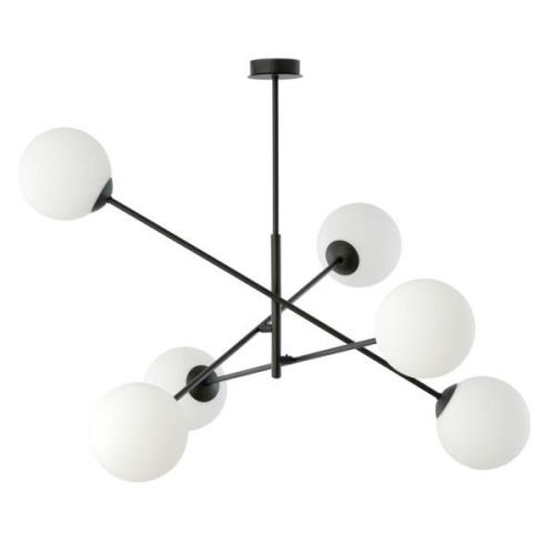 Plafondlamp Lineair, zwart/opaal, 6-lamps