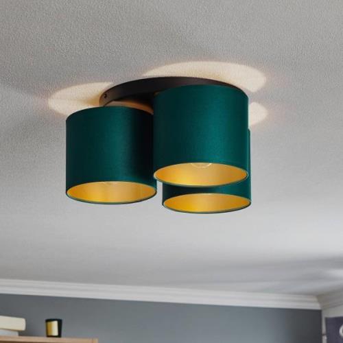 Plafondlamp Soho, cilindervormig rond 3-lamps groen/goud