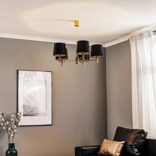 Kroonluchter Polo, 5-lamps, zwart/messing donker