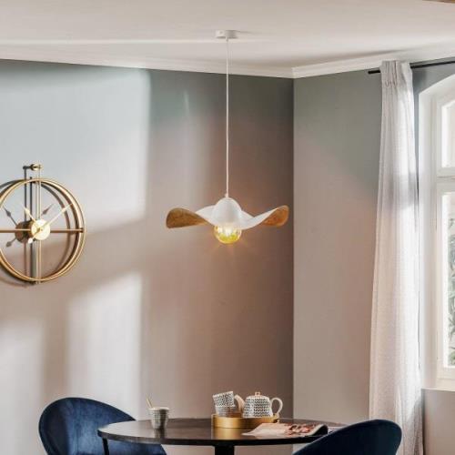 Hanglamp Jil, kap gebogen, wit/goud