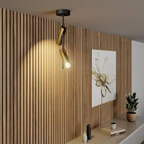 Leda 2 plafondspot, 2-lamps, zwart-goud