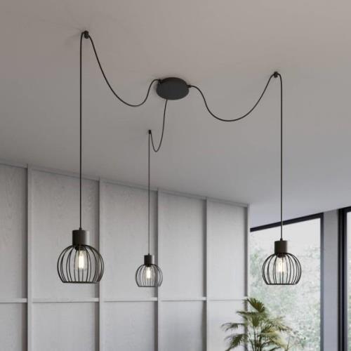 Hanglamp Luto 3 met drie kooikappen, zwart