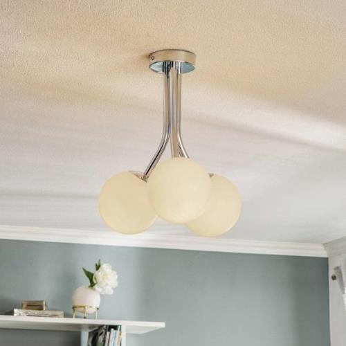 Plafondlamp Selva met drie glasbollen, chroom