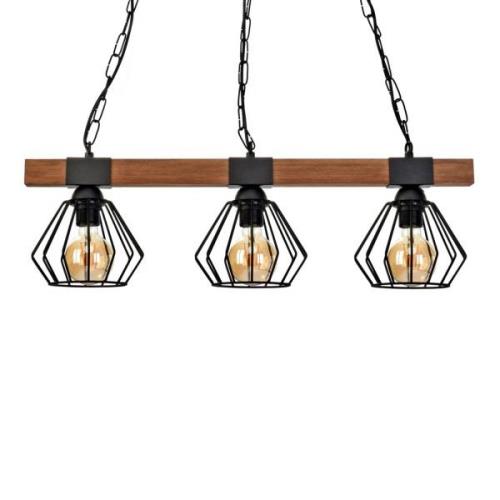 Hanglamp Ulf met houten balk, 3-lamps