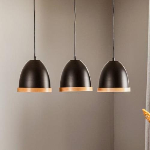 Hanglamp Studio met houtdecor 3-lamp zwart