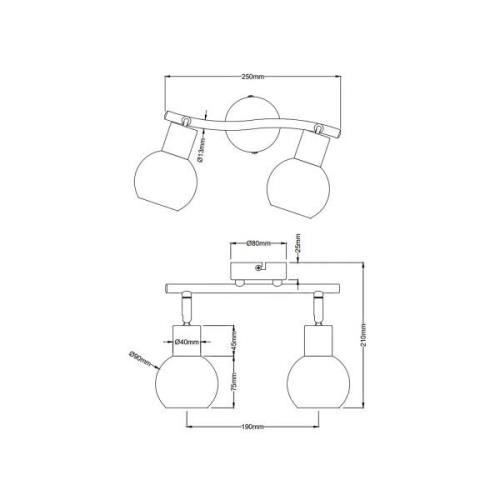 LED plafondspot Loxy, zwart, 2-lamps