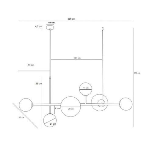 Hanglamp Dione, opaal/crème, 6-lamps