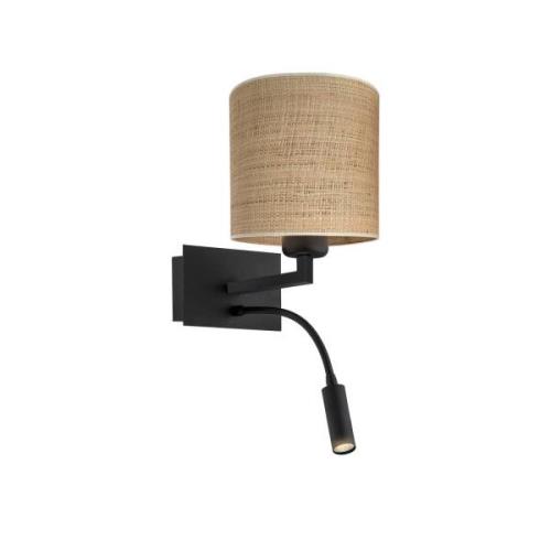 Wandlamp Harry, rond, zwart/jute licht