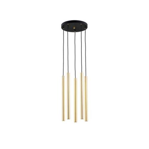 Hanglamp Sone, baldakijn rond, 5-lamps, messing