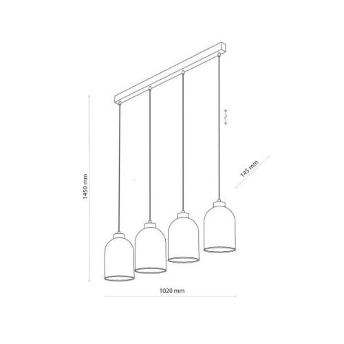 Glazen hanglamp Satipo, 4-lamps, transparant