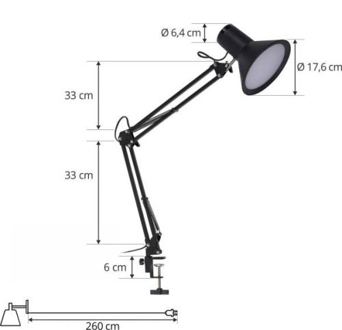 Lindby LED klemlamp Undra, zwart, dimbaar, verstelbaar