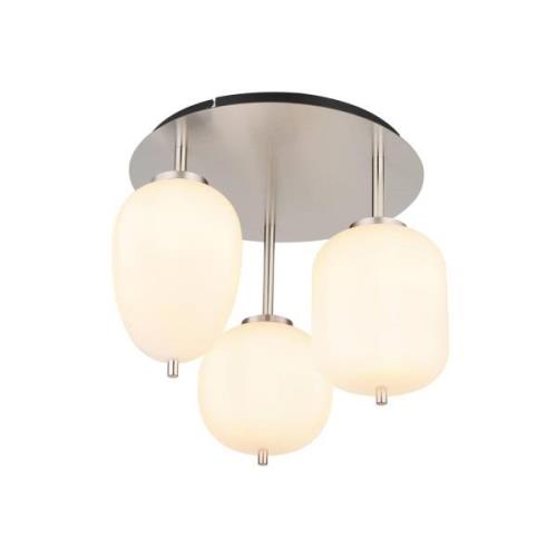 Plafondlamp Blacky I, nikkel/opaal, Ø 46 cm, 3-lamps, glas