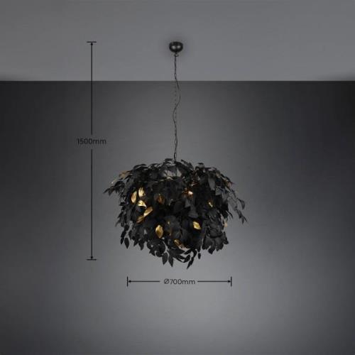 Hanglamp Leavy, zwart/goud, Ø 70 cm, kunststof