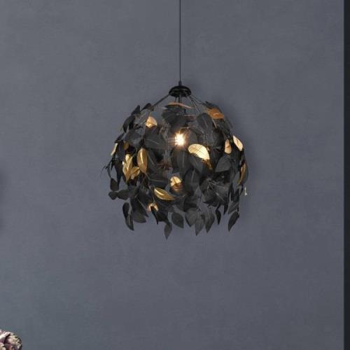 Hanglamp Leavy, zwart/goud, Ø 38 cm, kunststof