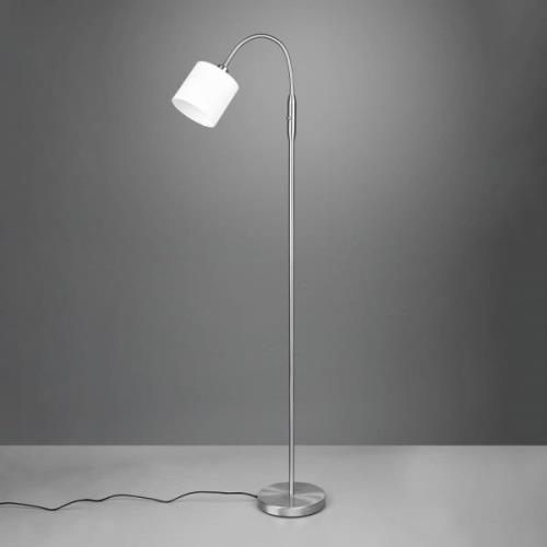 Tommy vloerlamp, nikkel/wit, hoogte 130 cm, metaal/stof