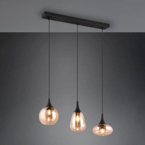 Hanglamp LUMINA, 3-lamps, zwart/oranje, glas