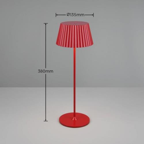 Suarez LED oplaadbare tafellamp, rood, hoogte 39 cm, metaal, dimbaar