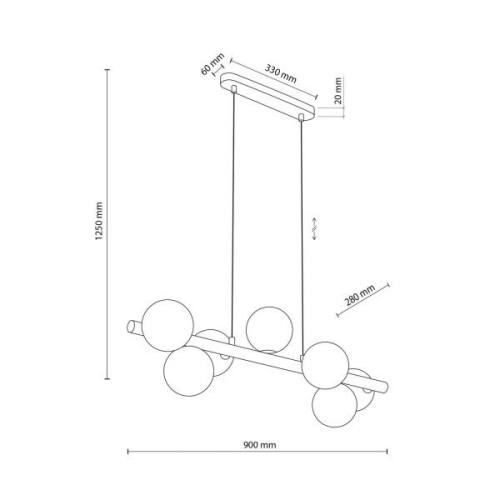 Hanglamp Estera, opaalglas, hout, 7-lamps