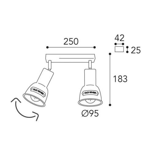 Plafondlamp Azali 1548.E27 2-lamps messing antiek