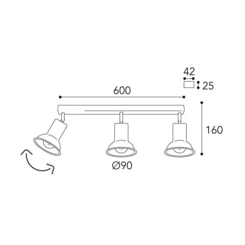 Plafondlamp Genziana1421.E27 3lamps messing antiek