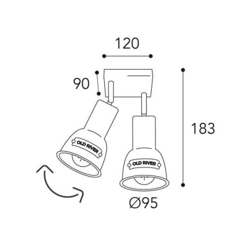 Plafondlamp Azali 1423.E27 2-lamps messing antiek