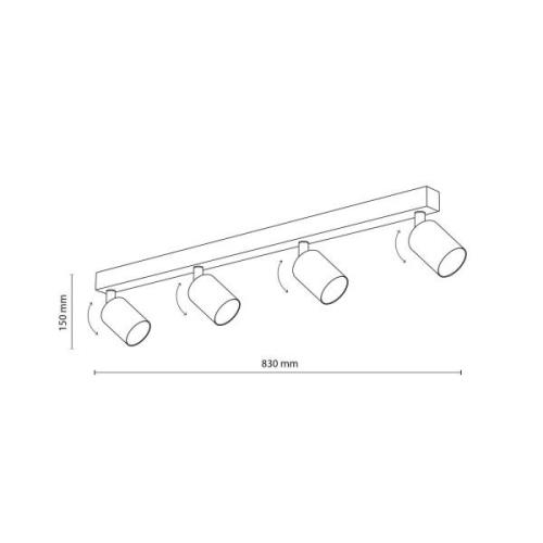 Plafondspot Top, verstelbaar, bruin, 4-lamps lineair