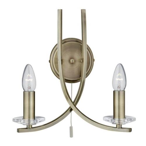 Antiek gevormde wandlamp Ascona messing, 2 lichtbr