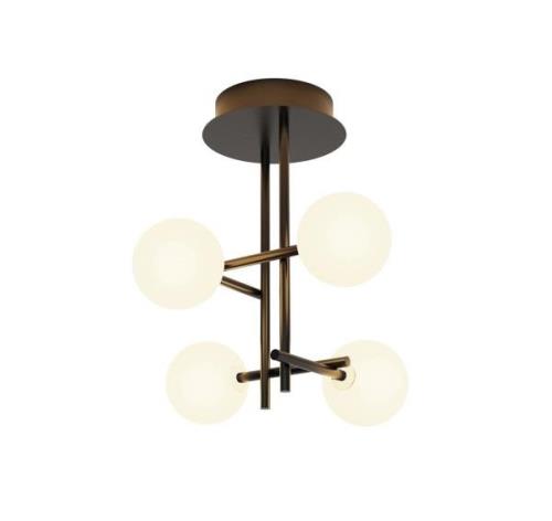 Kelder plafondlamp, ijzer, zwart, 4-lamps, glas, wit