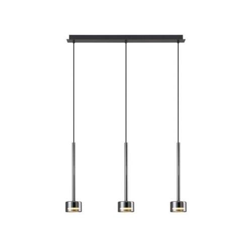 Hanglamp Tonic, zwart/chroom, balk, 3-lamps, metaal, glas