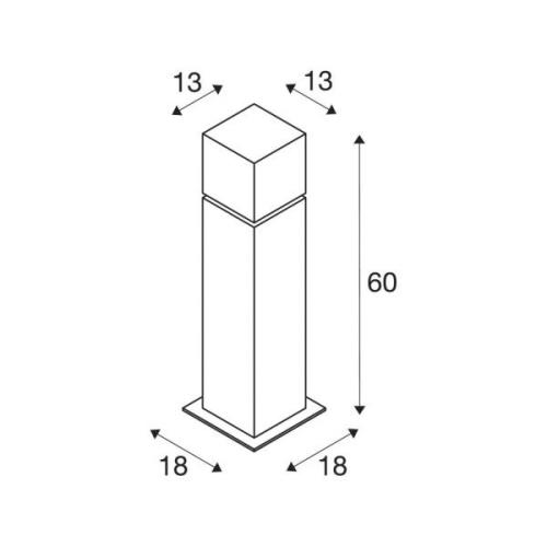 Sokkellamp SLV Square Pole, hoogte 60 cm, grijs, roestvrij staal