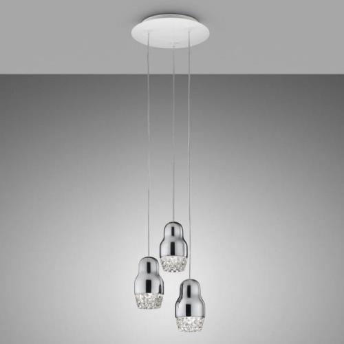 Chroomkleurige LED hanglamp Fedora met 3 lampjes