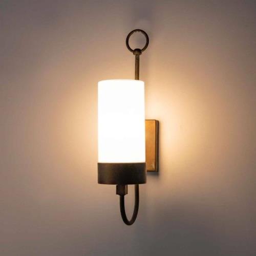 Buitenwandlamp Silindar 3355, messing antiek/opaal